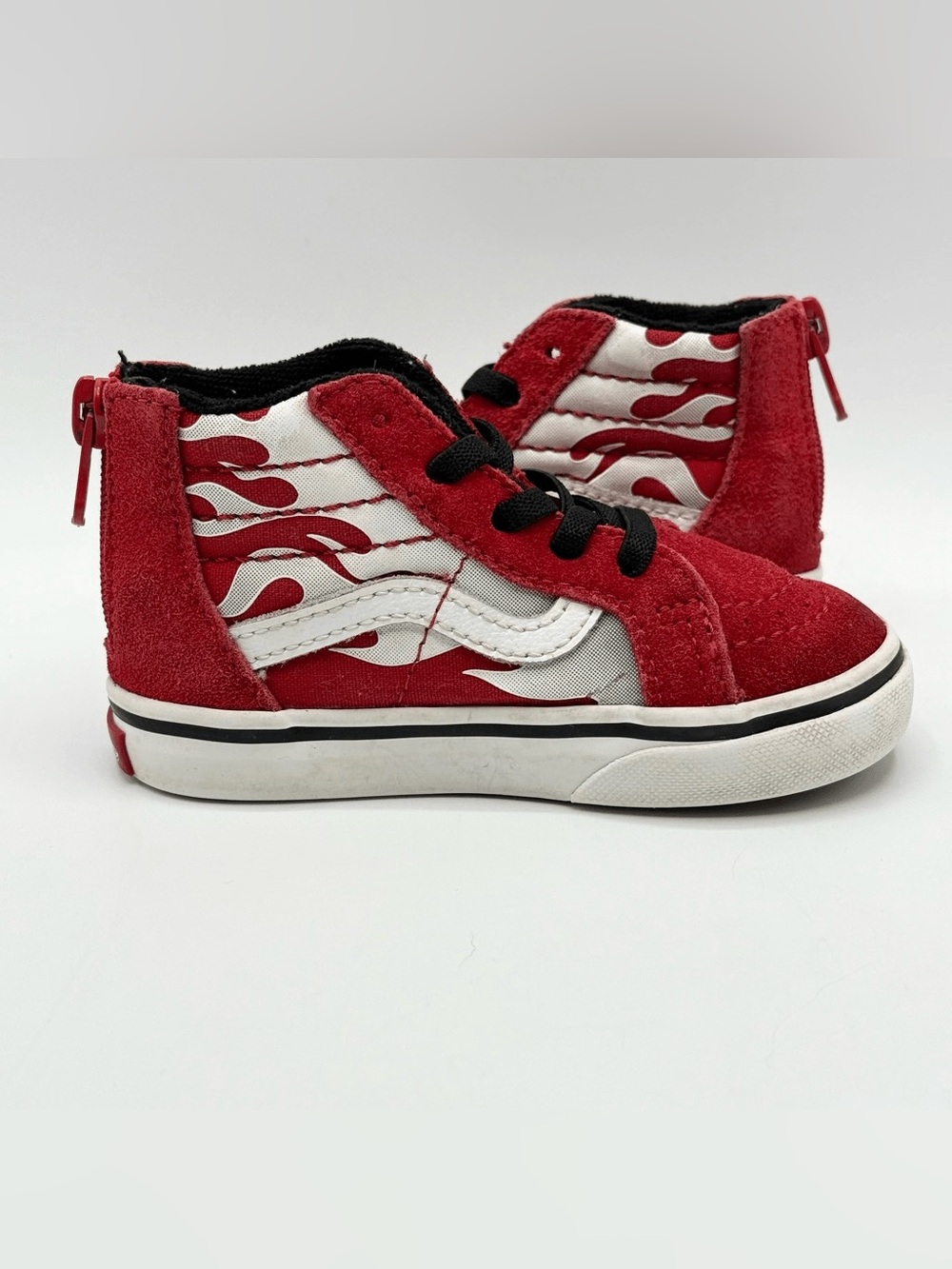 Vans Toddler Racing Red Ferocious Flame Sk8-Hi Zip tennis Shoes Unisex size 5